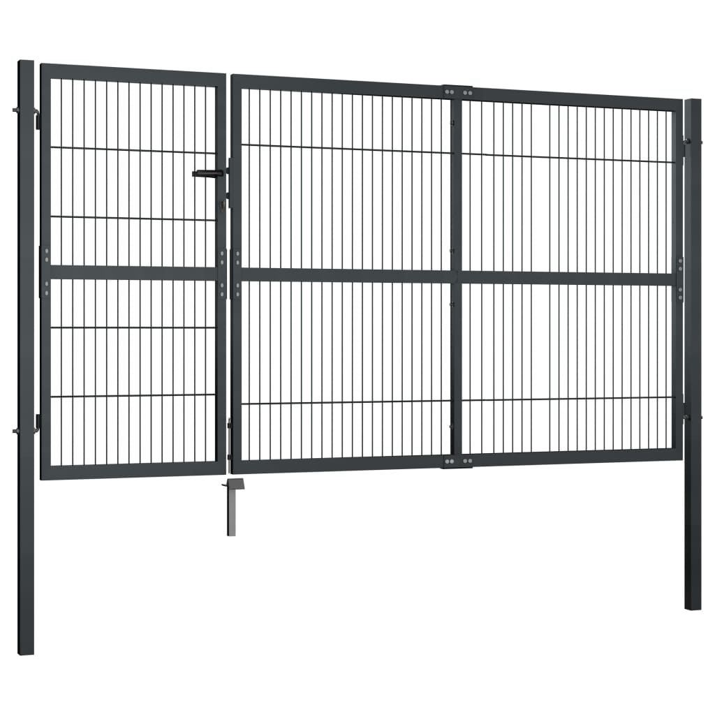 Cancello di Recinzione con Pali in Acciaio 350x140 cm Antracite