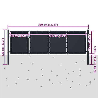 Cancello da Giardino in Acciaio 350x75 cm Antracite