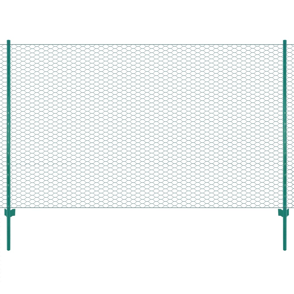 Rete per Recinzione con Pali in Acciaio 25x2 m Verde