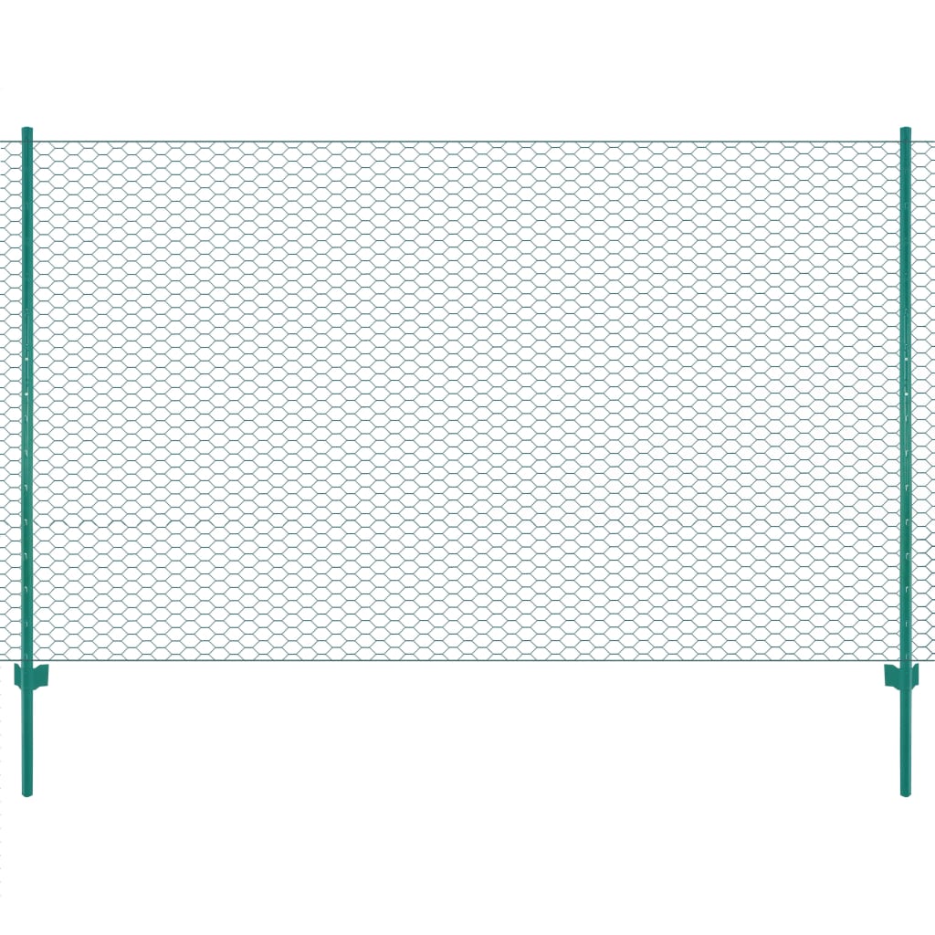 Rete per Recinzione con Pali in Acciaio 25x1,5 m Verde