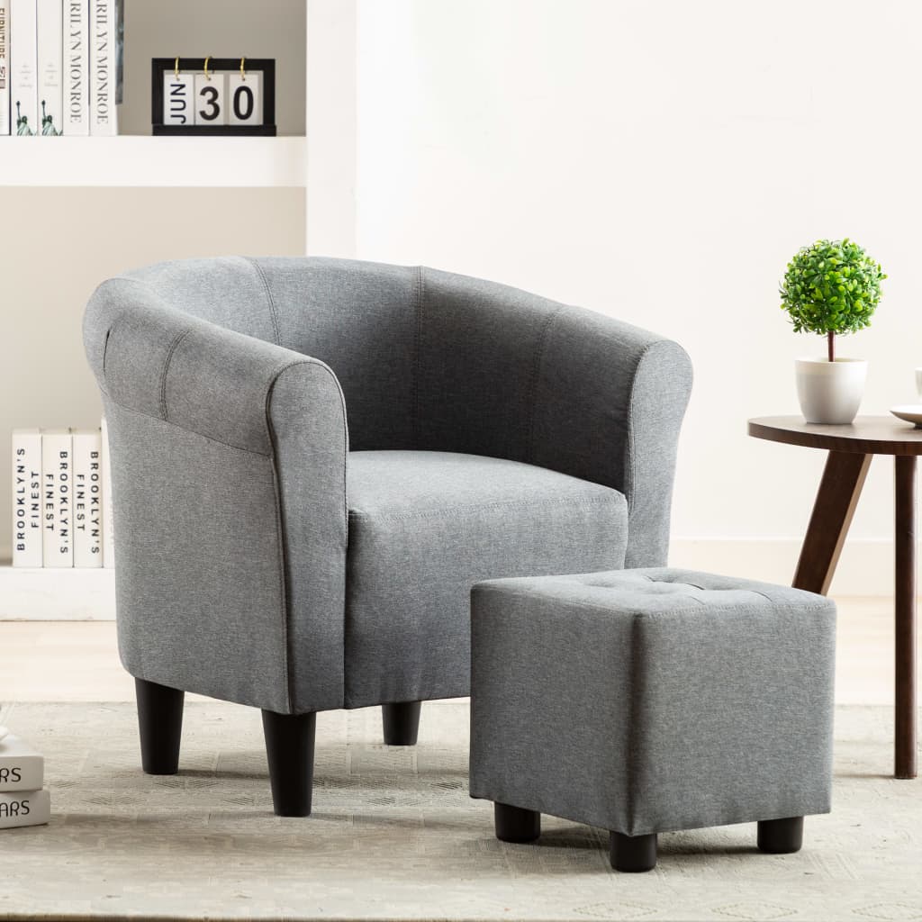 Set Poltrona e Poggiapiedi 2 pz Grigio Chiaro in Tessuto