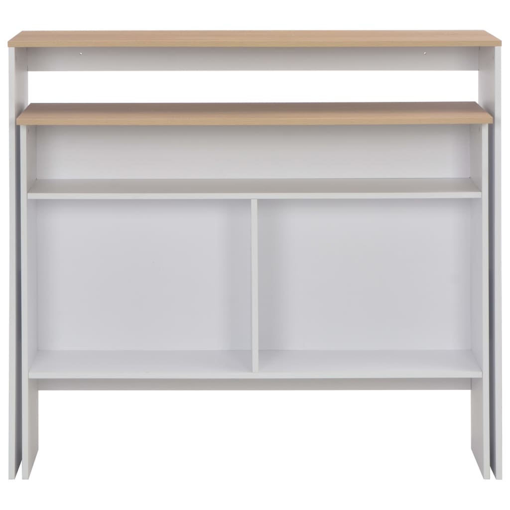 Tavolo Bar con 2 Piani d'Appoggio Bianco e Rovere 130x40x120cm