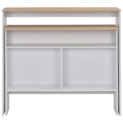 Tavolo Bar con 2 Piani d'Appoggio Bianco e Rovere 130x40x120cm