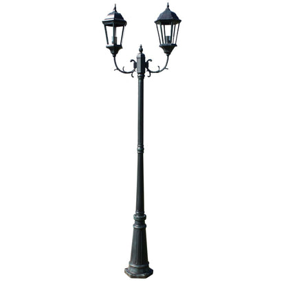 Lampione da Giardino 2 Bracci 230 cm Verde Scuro/Nero Alluminio