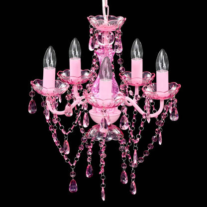 Lampadario in Cristallo 5 Lampadine Rosa