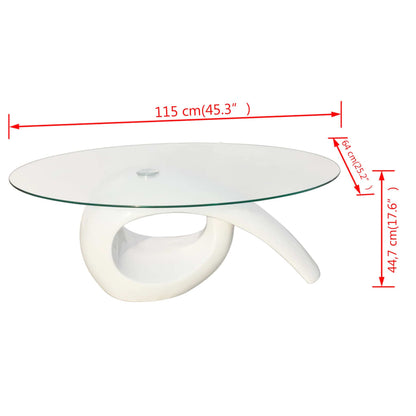 Tavolino da Salotto con Ripiano Ovale in Vetro Bianco Lucido