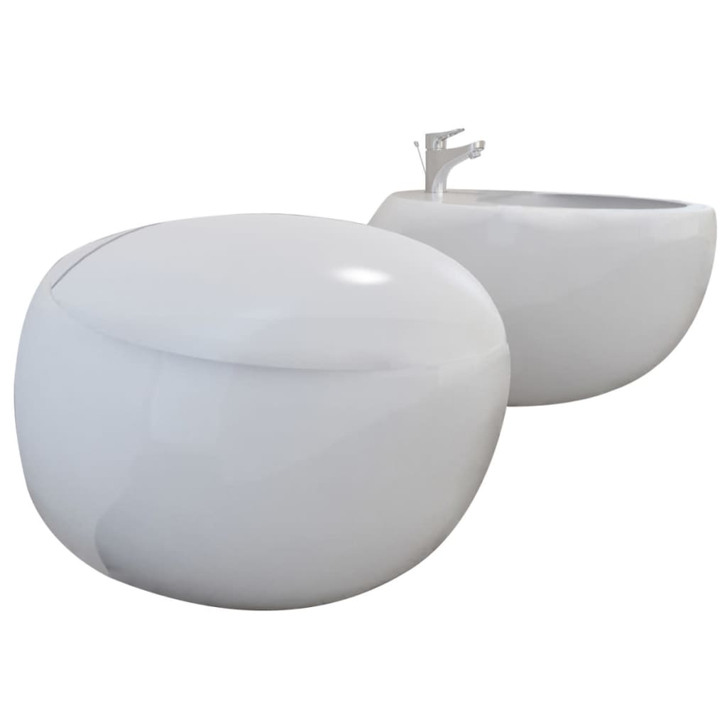 Set Sanitari WC e BidÃ¨ a Muro in Ceramica Bianca