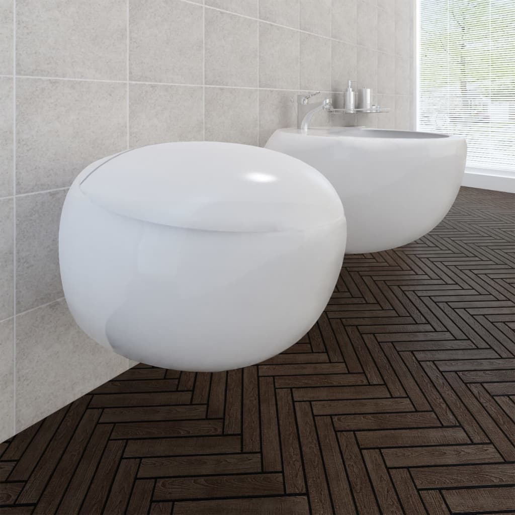 Set Sanitari WC e BidÃ¨ a Muro in Ceramica Bianca