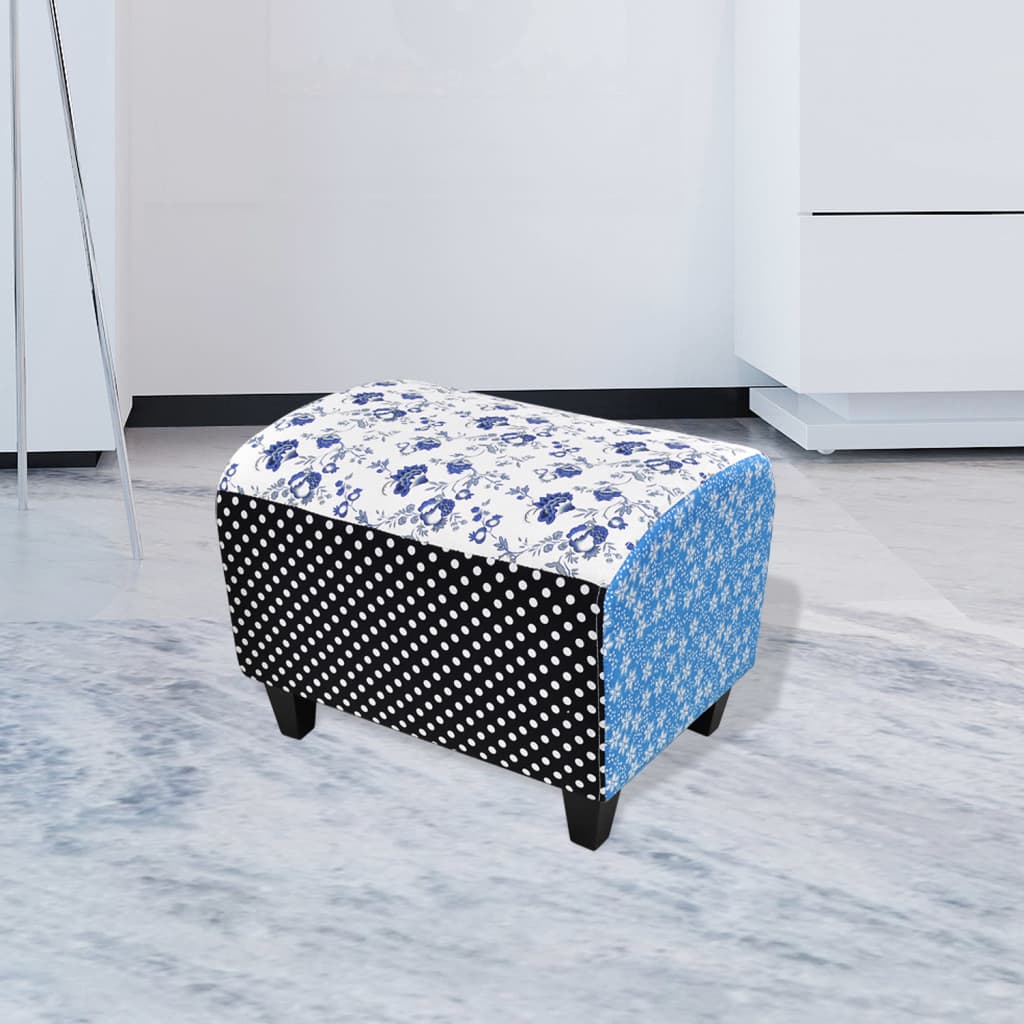 Sgabello Patchwork Blu e Bianco