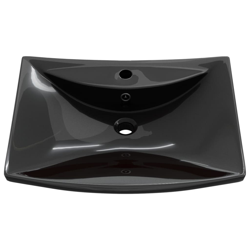 Lavabo Nero Ceramica Lusso Rettangolare Foro Trabocco Foro Rubinetto