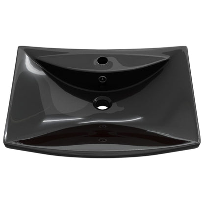 Lavabo Nero Ceramica Lusso Rettangolare Foro Trabocco Foro Rubinetto