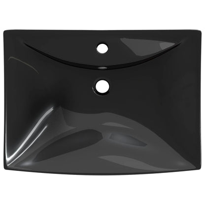 Lavabo Nero Ceramica Lusso Rettangolare Foro Trabocco Foro Rubinetto