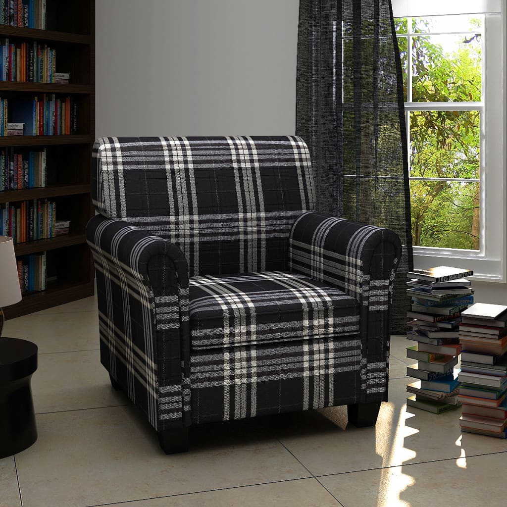 Poltrona con Cuscino Nera in Tessuto