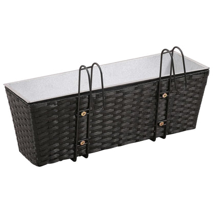 Set Fioriera Trapezoidale in Rattan 2 pz 50 cm Nera per Balcone