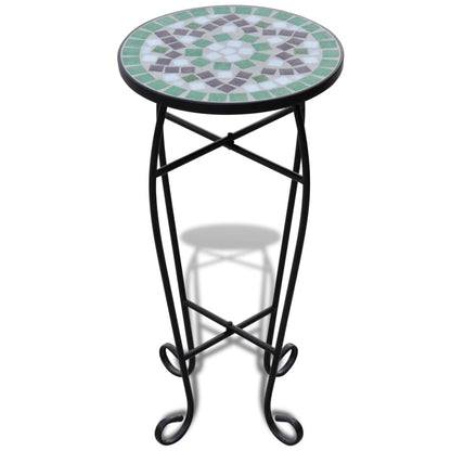 Tavolino per Piante con Mosaico Verde e Bianco