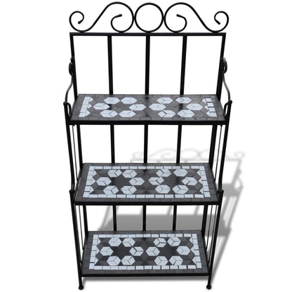 Piedistallo per Piante Terracotta con Mosaico Nero e Bianco