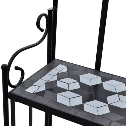 Piedistallo per Piante Terracotta con Mosaico Nero e Bianco