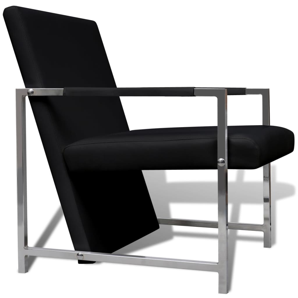 Poltrone 2 pz con Telaio Cromato Nere in Similpelle