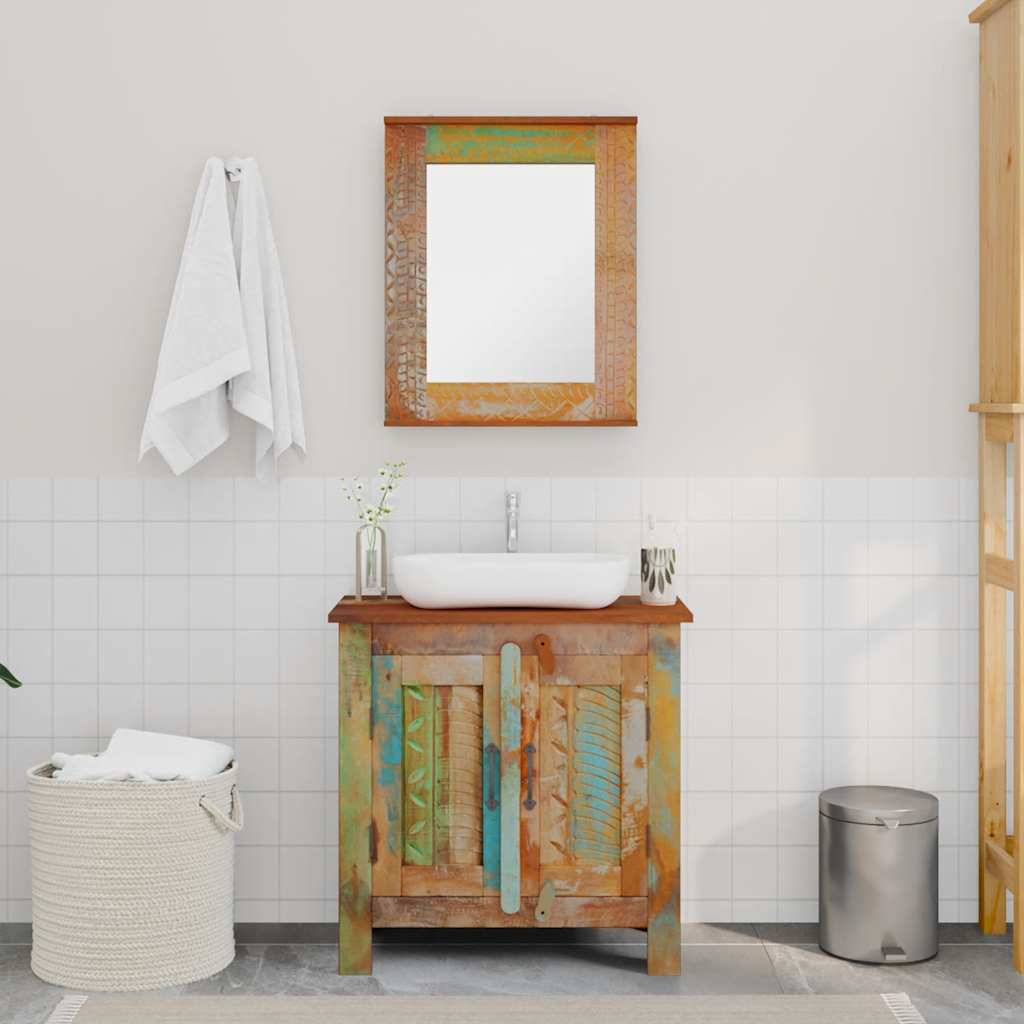 Armadietto in Legno di recupero solido per Bagno con Specchio