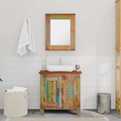 Armadietto in Legno di recupero solido per Bagno con Specchio