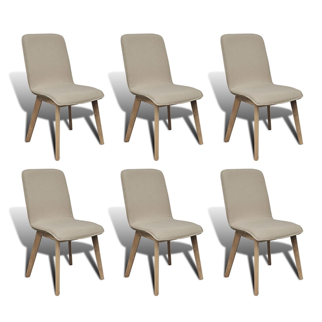 Sedie da Pranzo 6 pz Beige in Tessuto e Massello di Rovere