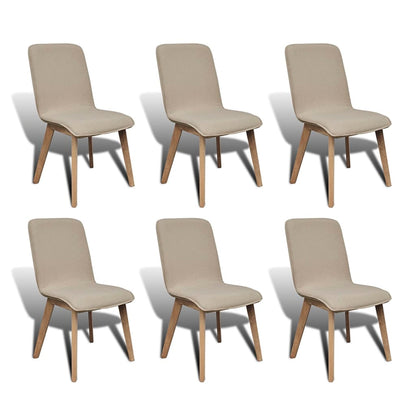 Sedie da Pranzo 6 pz Beige in Tessuto e Massello di Rovere