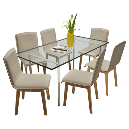 Sedie da Pranzo 6 pz Beige in Tessuto e Massello di Rovere