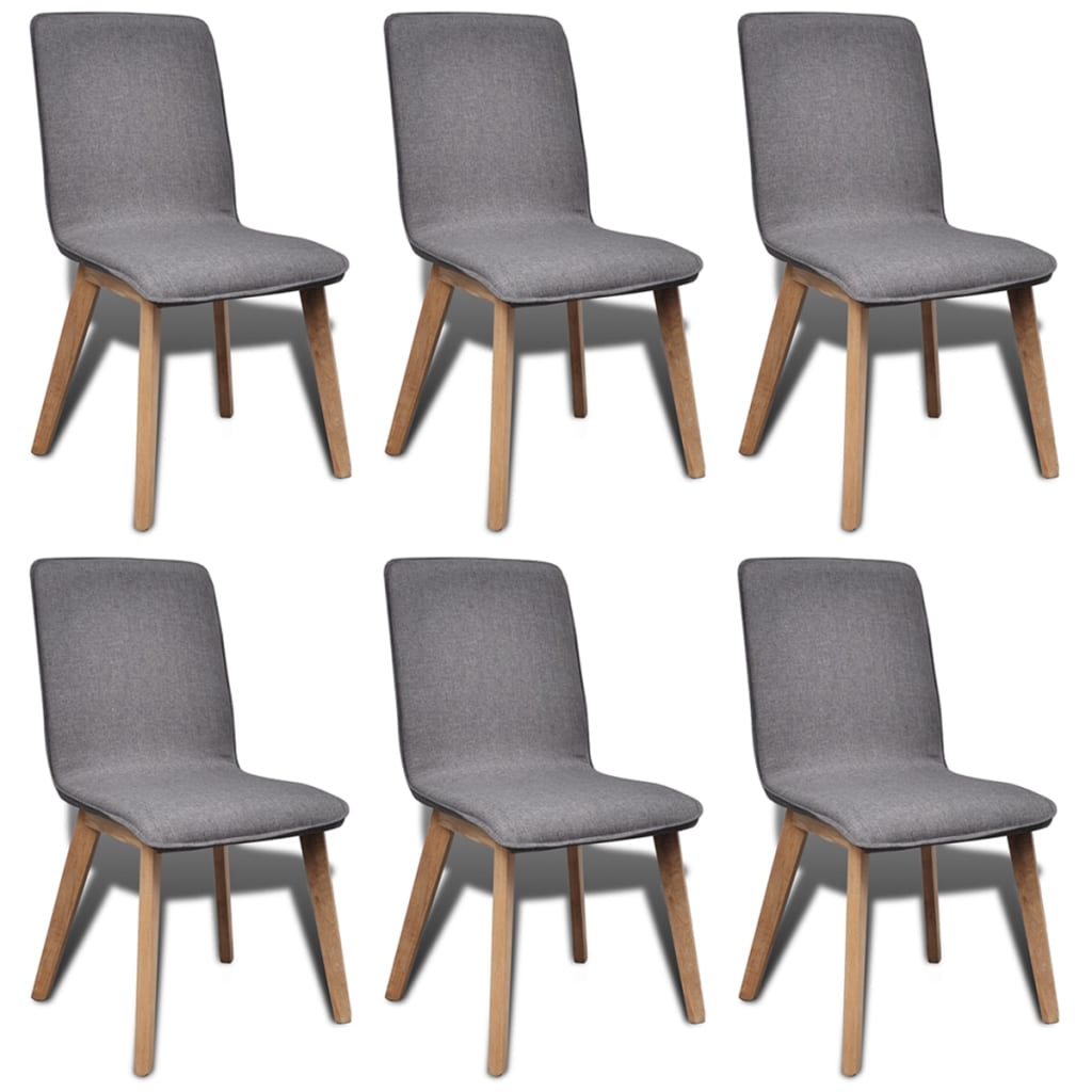 Sedie da Pranzo 6 pz Grigio Chiaro Tessuto e Massello di Rovere