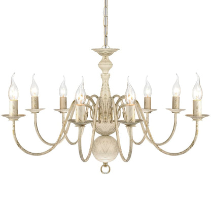 Lampadario Stile Antico Metallo Bianco 8 Lampadine E14