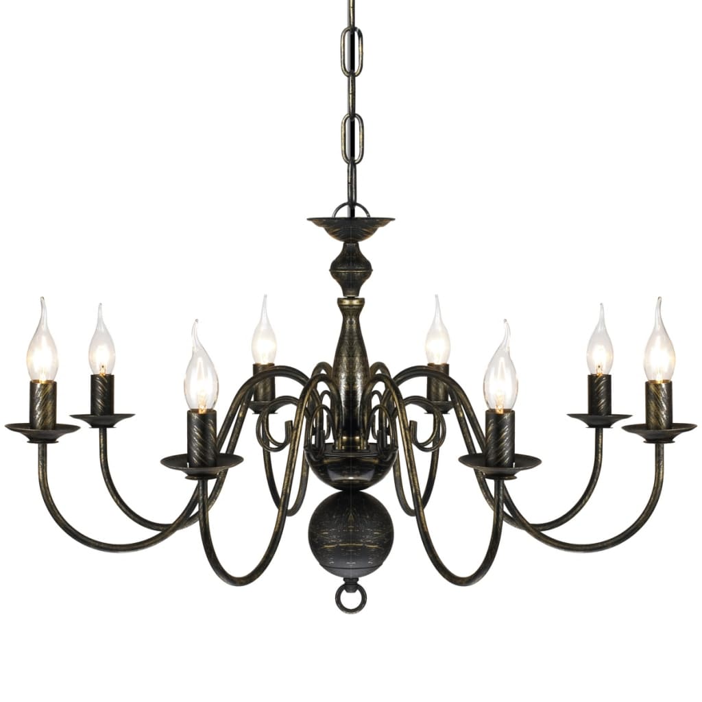 Lampadario Stile Antico Metallo Nero Lampadine 8 x E14