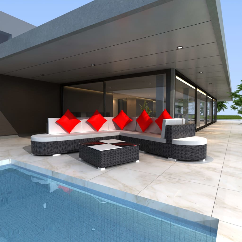 Set Mobili da Giardino con Cuscini 8 pz in Polyrattan Nero