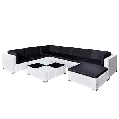 Set Divani da Giardino 8 pz con Cuscini in Polyrattan Bianco