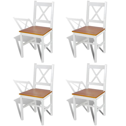 Sedie da Pranzo 4 pz Bianche in Legno di Pino
