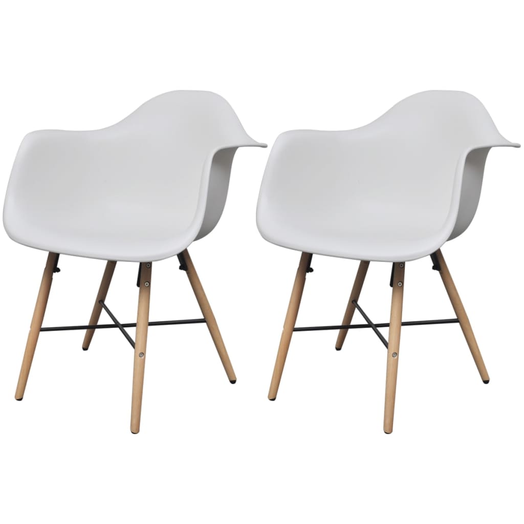 Sedie da Pranzo 2pz Bianche in Plastica e Legno di Faggio
