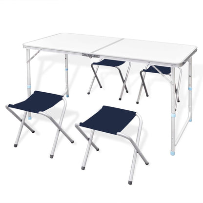 Set Tavolo da Campeggio Pieghevole 4 Sedie Regolabile 120x60 cm