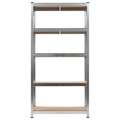 Scaffale Resistente 5 Strati Argento in Acciaio e Multistrato