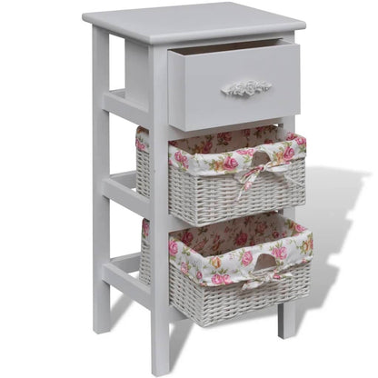 Armadio con 1 Cassetto e 2 Cestini Bianco in Legno di Paulownia