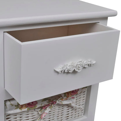 Mobiletto con 1 Cassetto e 3 Cestini Bianco Legno di Paulownia