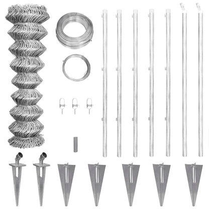 Recinzione a Rete con Pali e Spuntoni Acciaio Zincato 15x0,8 m