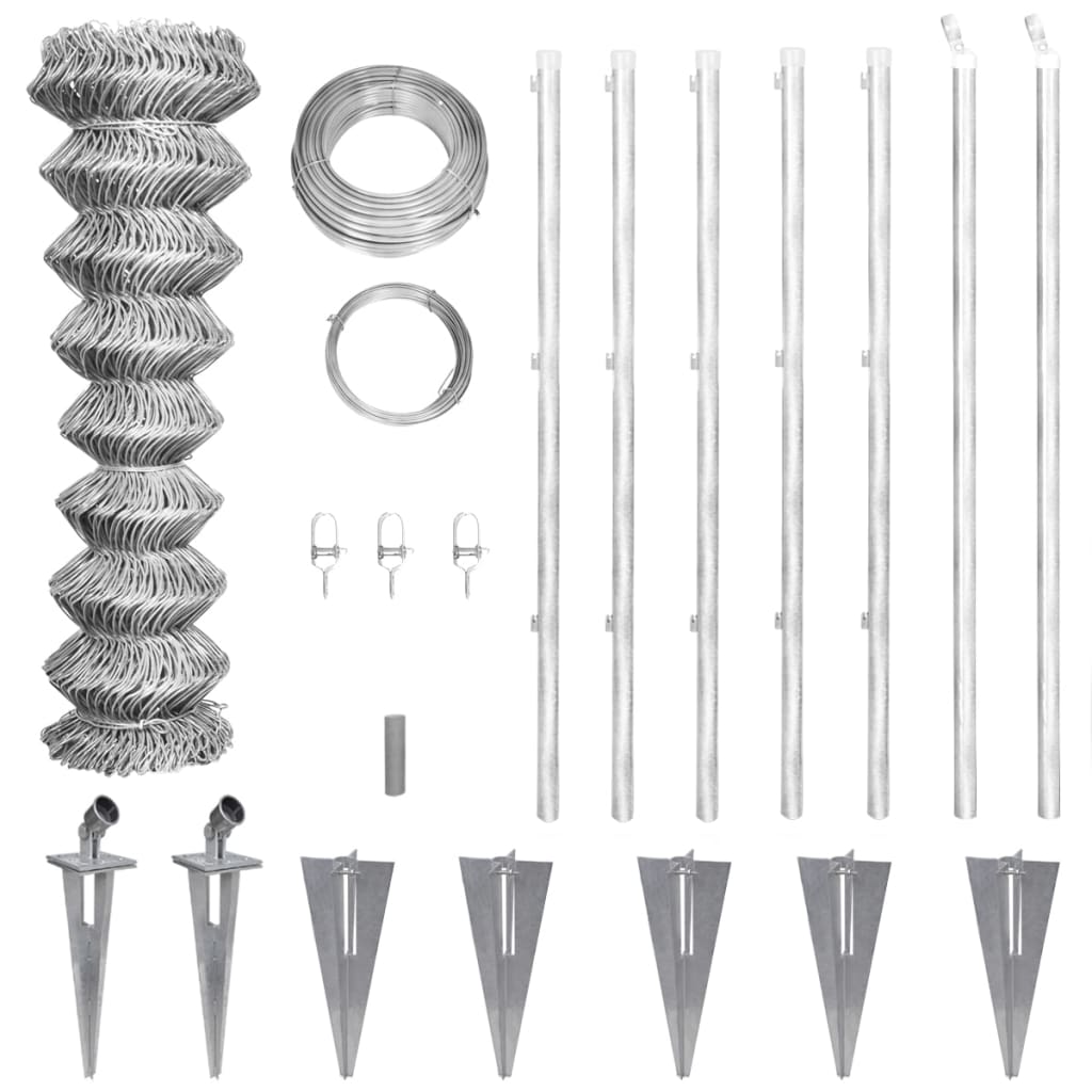 Recinzione a Rete con Pali e Spuntoni Acciaio Zincato 15x1 m