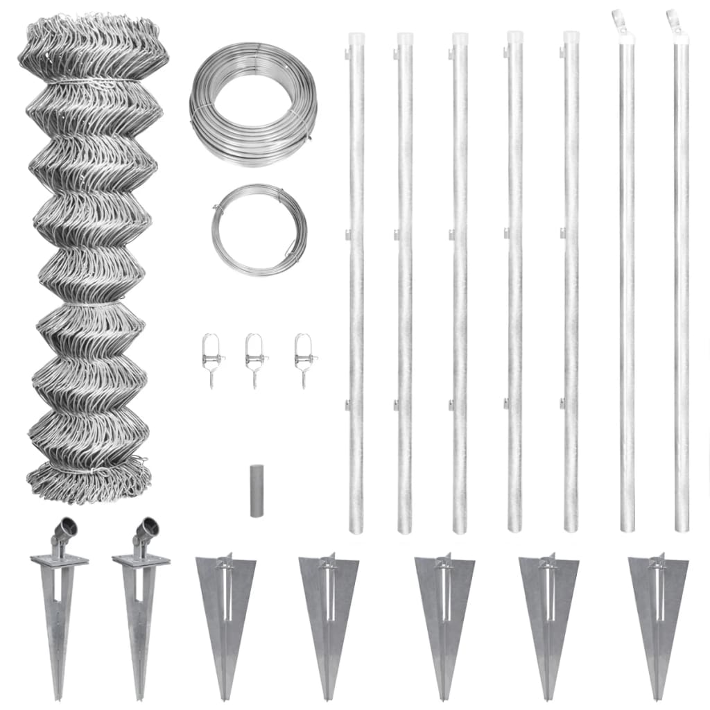 Recinzione a Rete con Pali e Spuntoni Acciaio Zincato 15x1,5 m