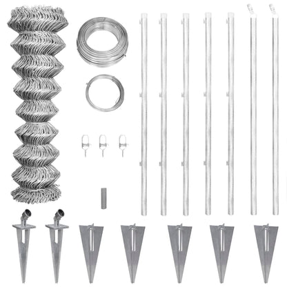 Recinzione a Rete con Pali e Spuntoni Acciaio Zincato 15x1,5 m