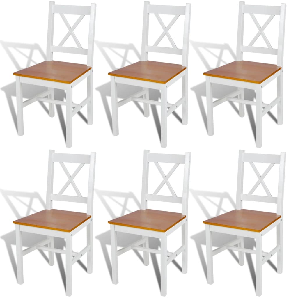 Sedie da Pranzo 6 pz Bianche in Legno di Pino