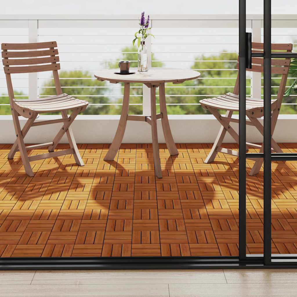 Set 10 Piastrelle in legno di acacia per pavimento 30 x 30 cm