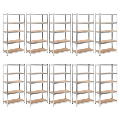 Scaffali Resistenti 5 Strati 10pz Argento Acciaio e Multistrato