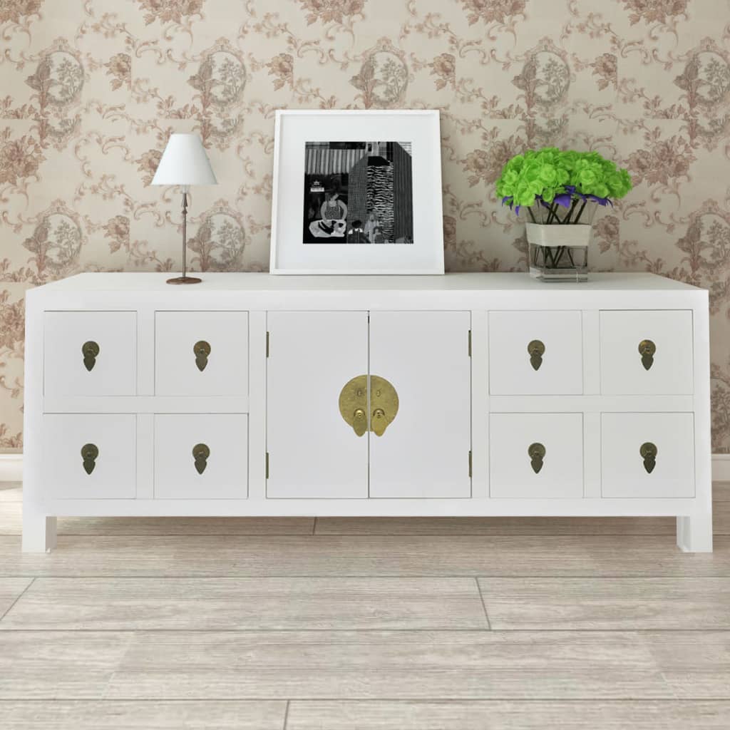 Credenza in Legno Stile Asiatico con 8 Cassetti e 2 Ante