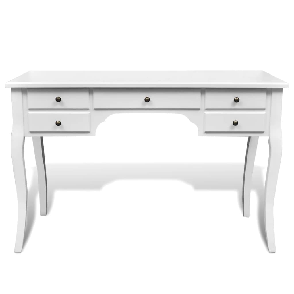 Scrivania in Stile Francese Legno con Gambe Curve e 5 Cassetti
