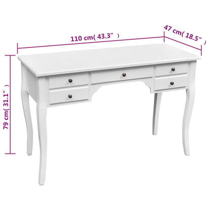 Scrivania in Stile Francese Legno con Gambe Curve e 5 Cassetti