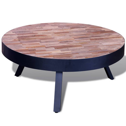 Tavolino da Salotto Rotondo in Legno di Recupero di Teak