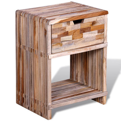 Comodino con Cassetto in Legno di Recupero di Teak